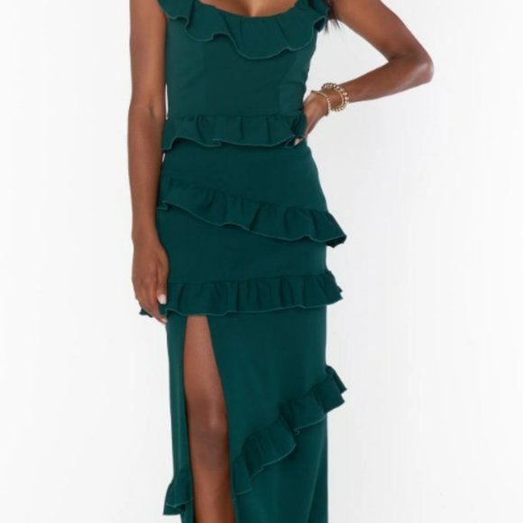 Show Me Your MuMu Green Ruffle Midi Dress - Picture 1 of 8